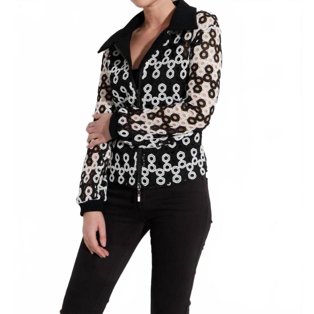 NEW OOLALA eyelet zip jacket in black/white